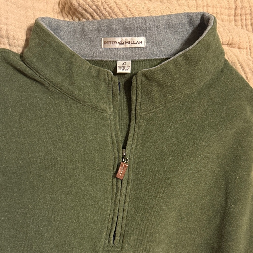 Peter Millar Olive Green Half-Zip Pullover with Heather Gray Lining XL